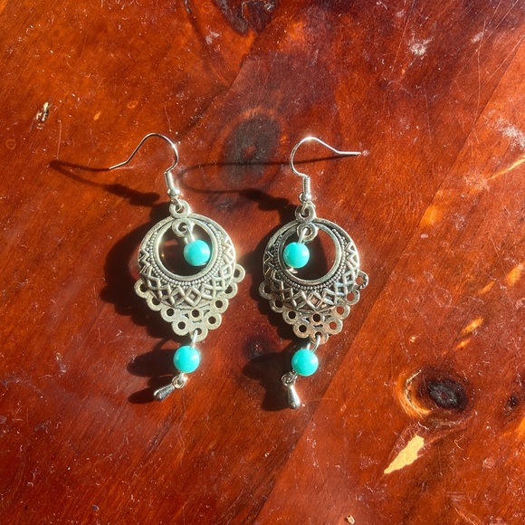 Jewelry - imitation silver and turquoise boho earrings. NWOT